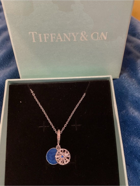 Source Unknown Jewelry - Blue Enamel and Silver Double-Drop Pendant Necklace